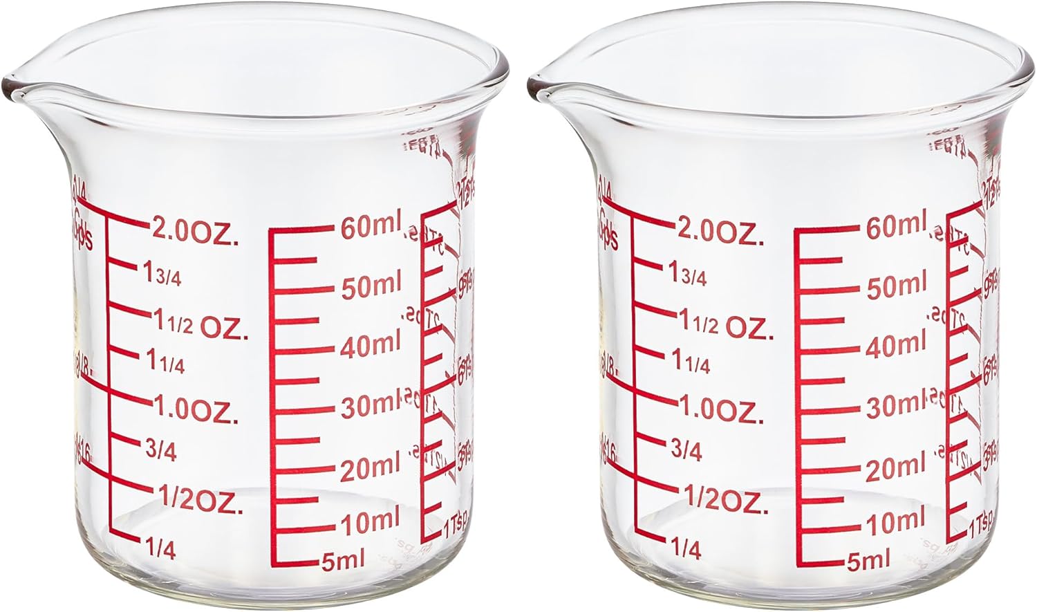 Ackers BORO3.3 2 oz Glass Measuring Cups with V-Shaped Spout, 2 Pack
