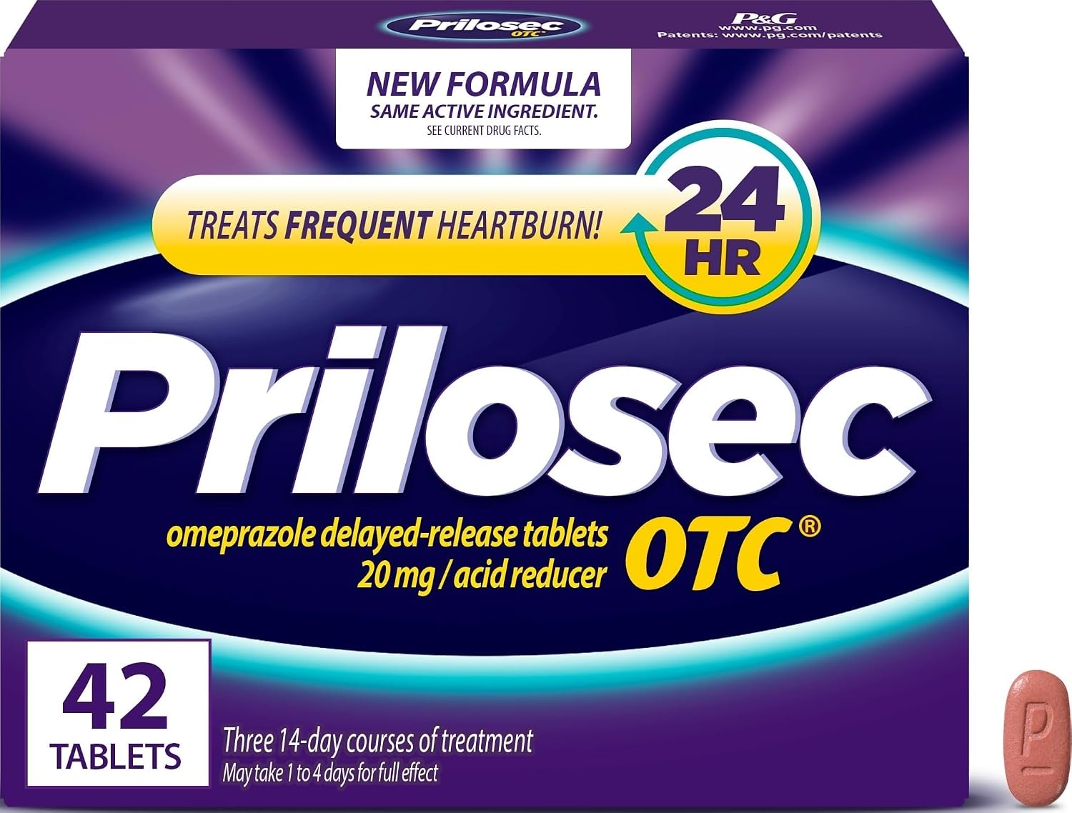 Prilosec OTC Frequent Heartburn Medicine and Acid Reducer Treatment with Omeprazole, Proton Pump Inhibitor - PPI, 42 Tablets (20 mg)