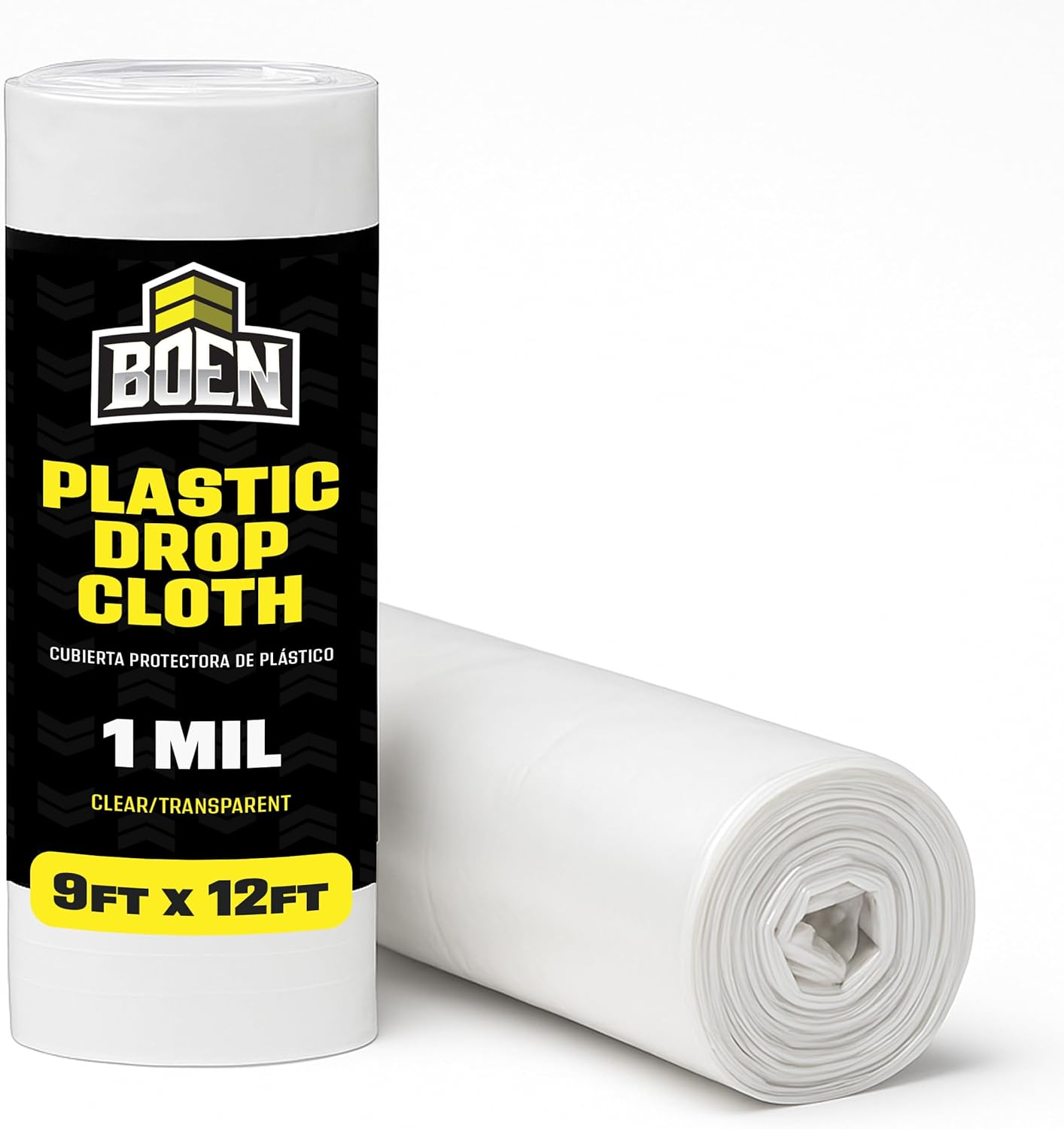 BOEN 9x12 Clear Plastic Drop Cloth – 1 Mil Heavy-Duty Painters Plastic Sheeting Roll – Waterproof, Tear-Resistant Paint Tarp for Furniture, Floors, Windows, Dust Protection – Multipurpose & Disposable