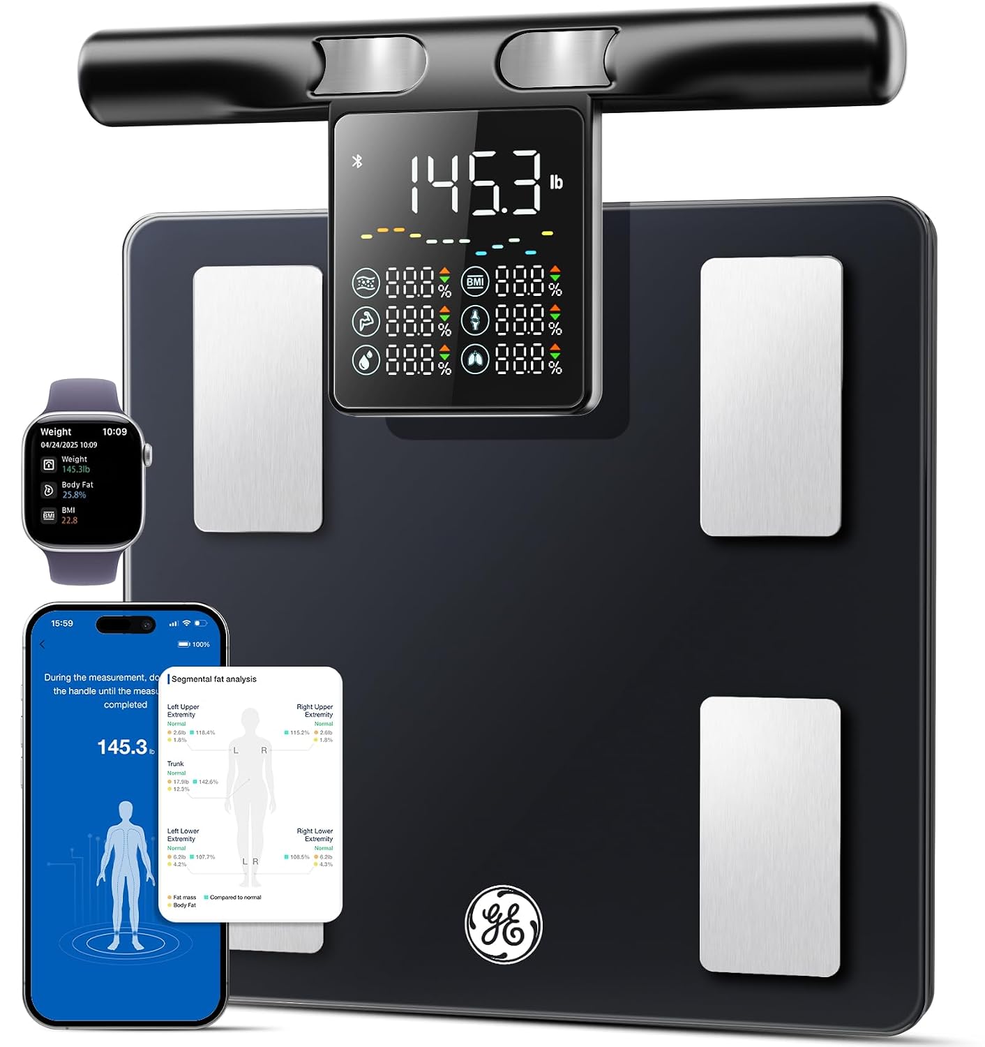 GE Smart Scale for Body Fat with BMI Muscle Mass: 5.3-inch Handle Display