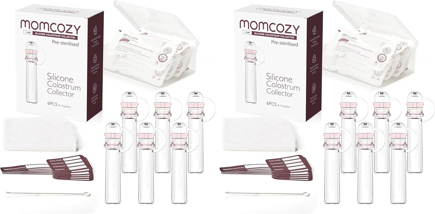 Momcozy Colostrum Collector Reusable Breast Milk Collector with Storage Case and Cotton Wipe, Portable Colostrum Container BPA Free, Multi-Use Collector 5ml-6pcs (Pack of 2)