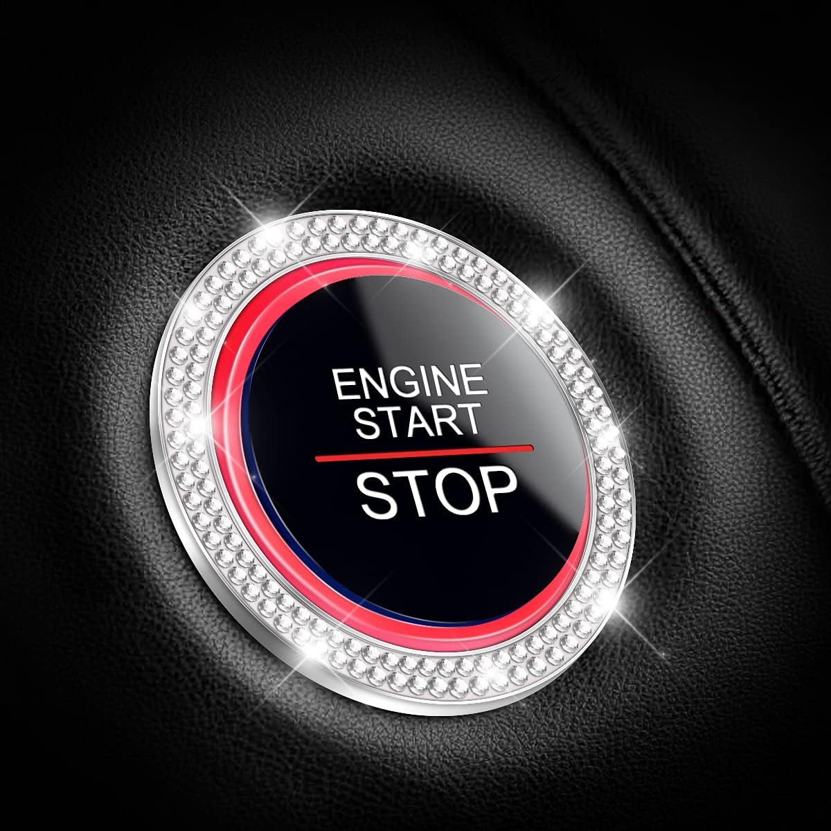 CGEAMDY 2 Pcs Car Push Start Button Crystal Rhinestone Cover/Sticker, Car Engines Start Stop Accessories for Car Interior Decoration, Push to Start Button, Key Ignition Starter & Knob Ring (White)