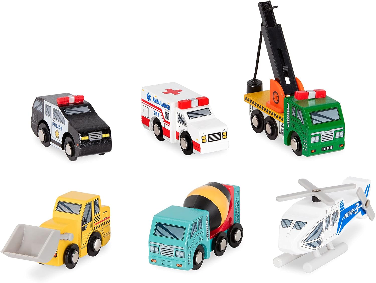 Battat – Wood Cars For Kids – 6 Pieces Toy Vehicle Set – Mini Rescue & Construction Vehicles – Toddler Truck Toys – 3+ Years– Wooden Vehicles Set 1