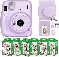 Fujifilm Instax Mini 11 Camera with Fujifilm Instant Mini Film (60 Sheets) Bundle with Deals Number One Accessories Including Carrying Case, Selfie Lens, Photo Album, Stickers (Lilac Purple)