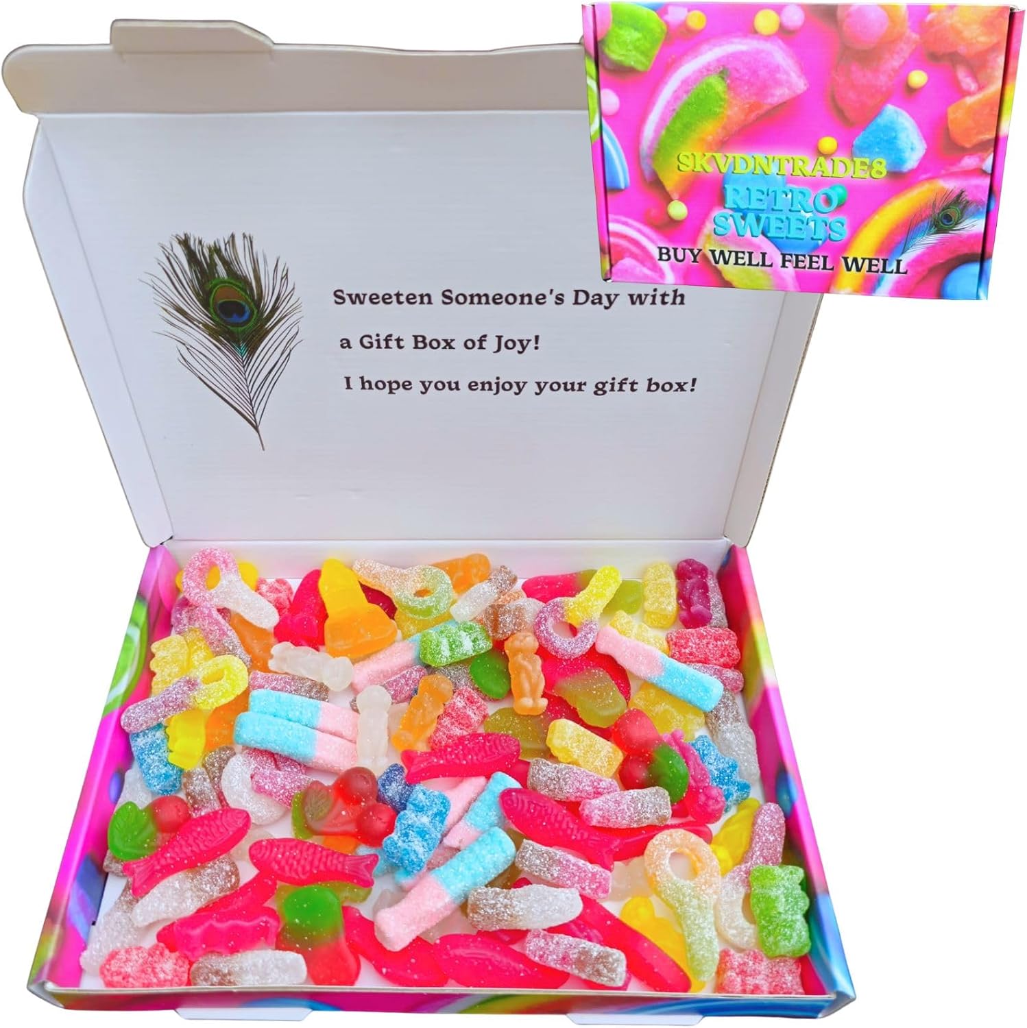 SKVDNTRADE8 Pick & Mix Sweets Gift Box - - Large Vegan Retro Candy Hamper for Birthdays, Christmas, Kids & Adults, Fizzy & Gummy Assortment" (Fizzy and Gummies)