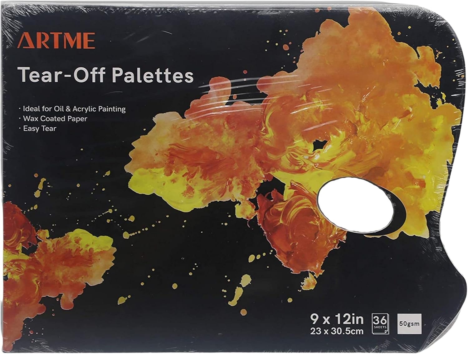 ARTME Tear Off Palette 36 Sheets/Paper Disposal Palette 23x30.5cm/ 50gsm Wax Coated Paper with a Thumb Hole/Simple to Use/Acrylics, Oil Paints & Watercolours