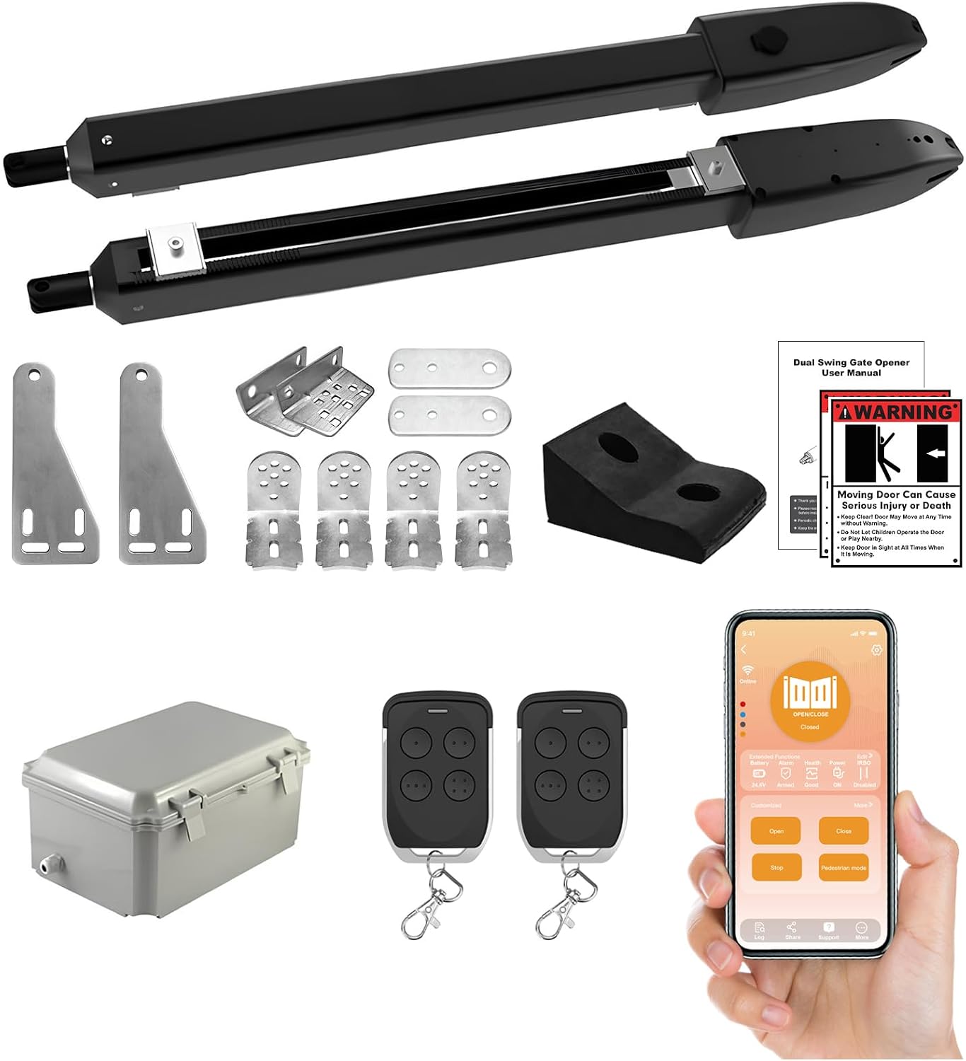 C025 Smart Automatic Gate Openers Kit, App Compatible Dual Swing Gate Opener-Up to 16ft Long or 660lb Per Arm, Electric Gate Opener for Driveway Dual Swing Gate with Gate Remote and More