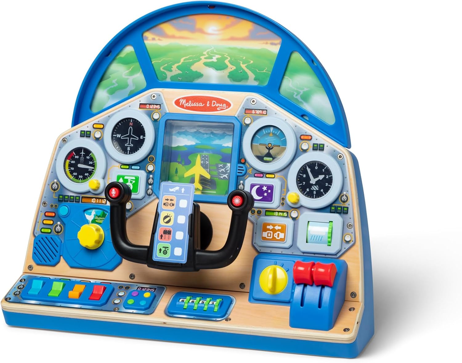 Melissa & Doug Jet Pilot Interactive Dashboard, Busy board, 3 year old boy & girls gifts, Aeroplane toy, Aeroplane simulator toy, Wooden Toy for Boys and Girls Ages 3+ - FSC Certified