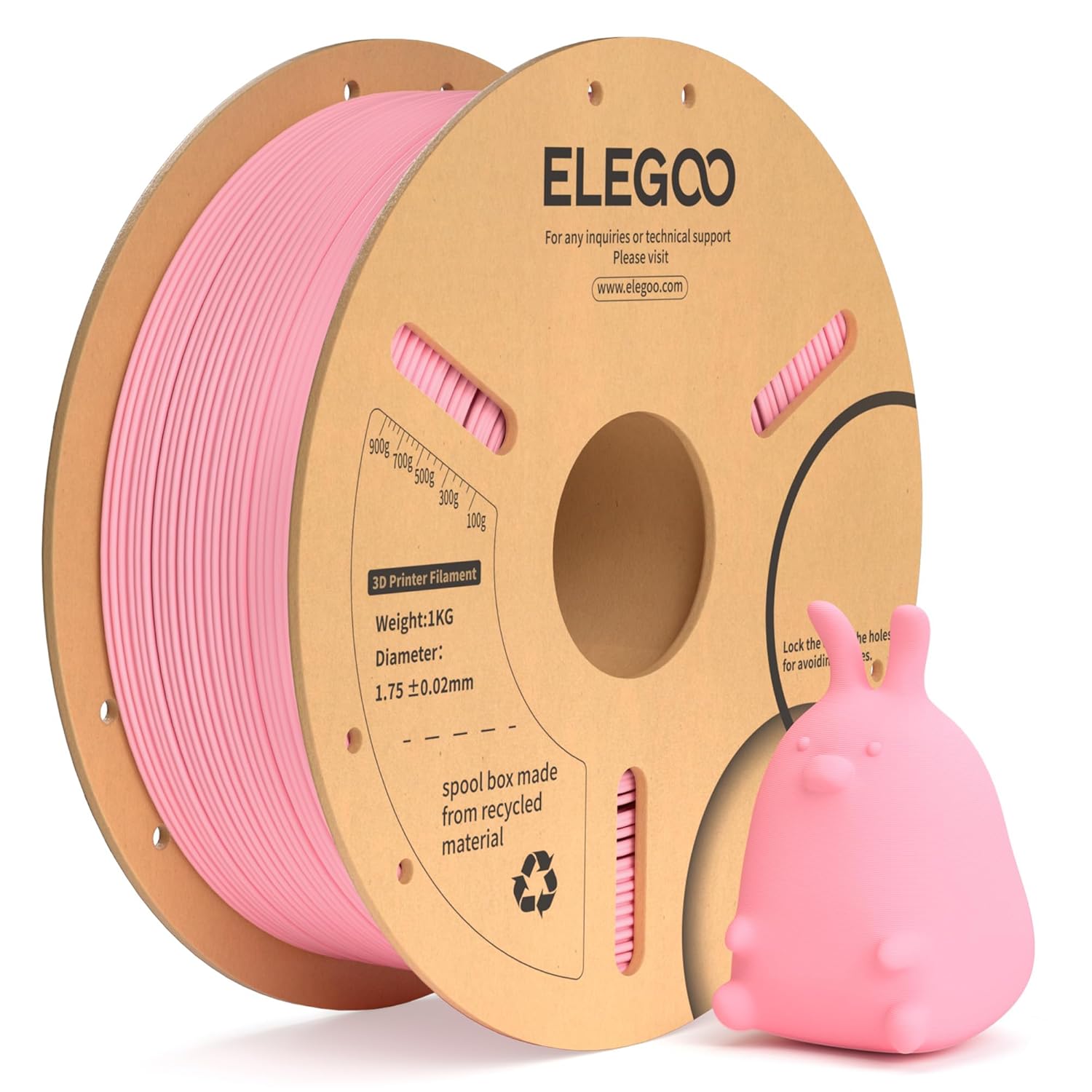ELEGOO PLA+ Filament 1.75mm Pink 1KG, PLA Plus Tougher and Stronger 3D Printer Filament, Dimensional Accuracy +/- 0.02mm, 1kg Cardboard Spool(2.2lbs) Fits for Most FDM 3D Printers