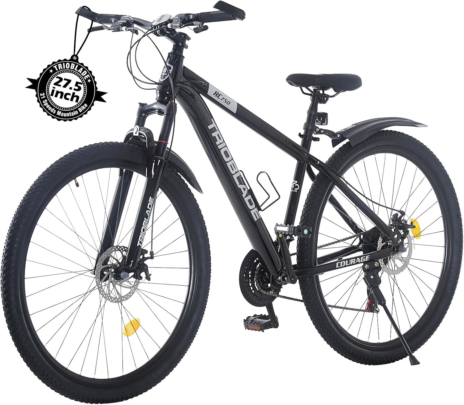 TRIOBLADE 24/26/27.5/29 Inch Mountain Bike 21 Speeds Bike 17.5 Inch Lightweight Aluminium Frame Bicycle for Adult Men Women, Lockout Suspension Fork, Dual Disc Brake (27.5inch, Black)