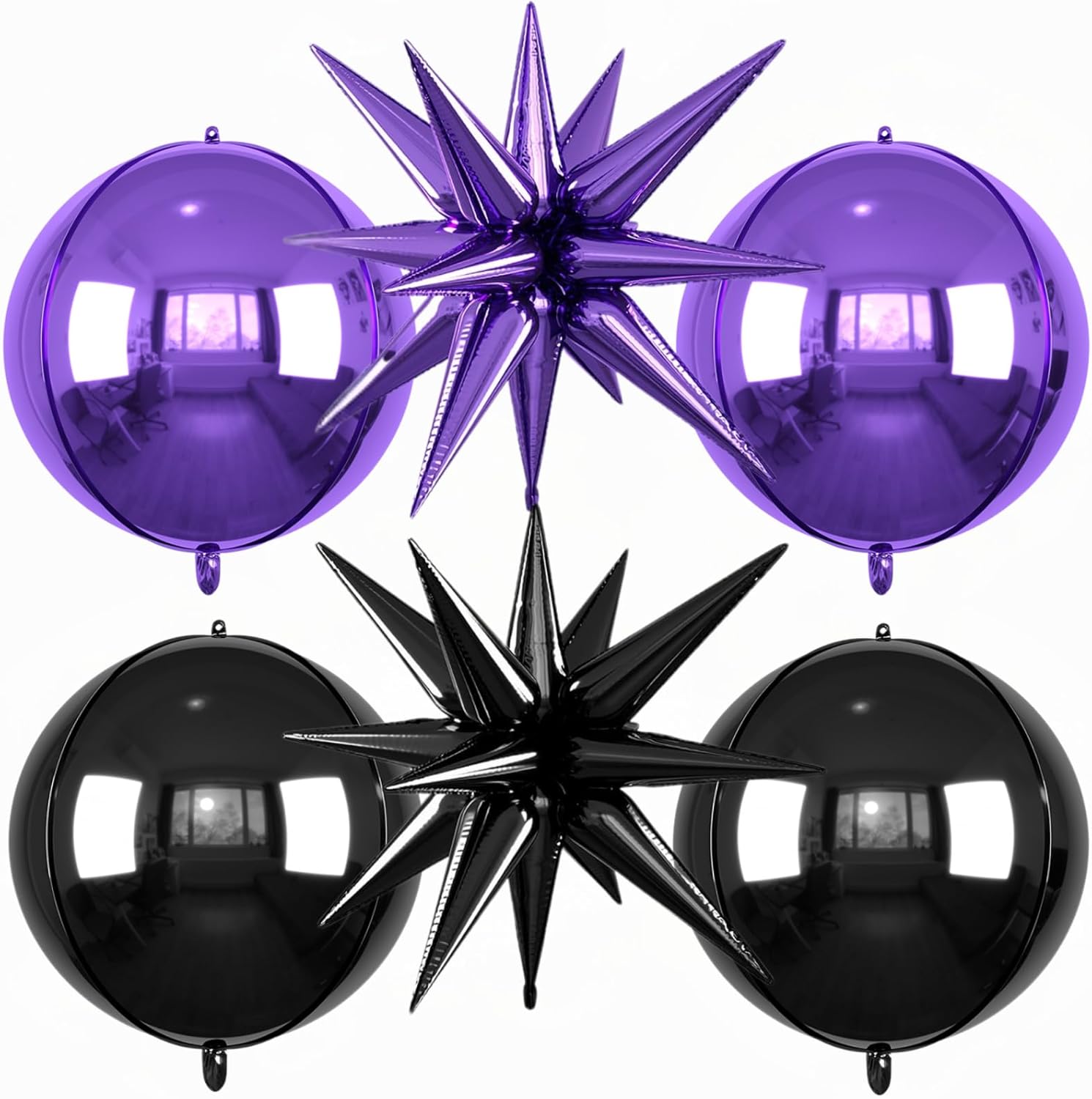 6pcs 22 inch Black Purple Star Balloons and 4D Large Foil Balloons, Black Foil Star Balloon Purple 4D Aluminum Balloon For Birthday Baby Shower Halloween Theme Party Wedding Graduation Decorations