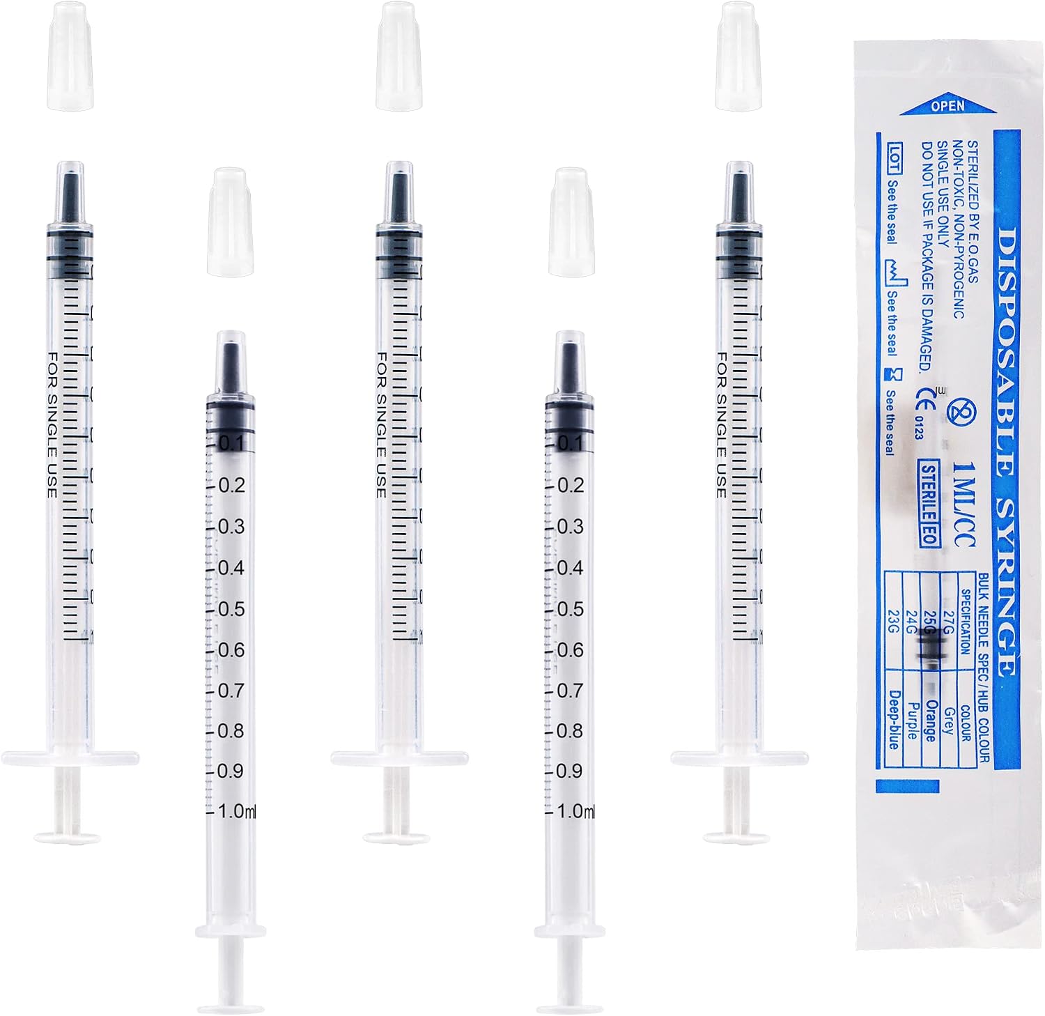 50Pcs 1ml Plastic Syringes With Caps No Needle Colostrum Syringe for Refilling and Measuring Liquids, Scientific Labs, Plant Watering, Pet Feeding ,Glue Applicator