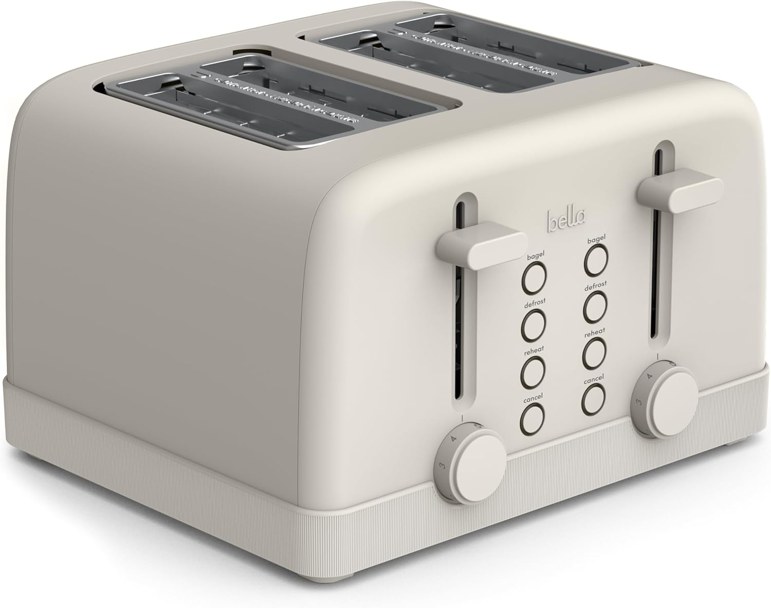 bella 4 Slice Toaster, 6 Setting Shade Control w Reheat, Cancel, Bagel & Defrost Buttons, Removable Crumb Tray, Anti Jam & Auto Shutoff, Auto Centering Guides & Cord Wrap, 1500 Watt, Oatmilk