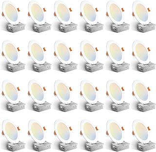 Amico 24 Pack 6 Inch 5CCT Ultra-Thin LED Recessed Ceiling Light with Junction Box, 1050LM Brightness, Dimmable Canless Wafer Downlight, 12W, ETL&FCC