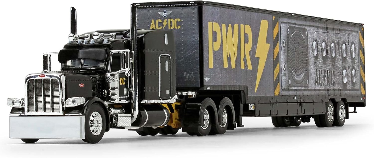 First Gear 1/64 Scale Diecast Collectible AC/DC: Power/Up (Black) Peterbilt Model 389 63" Mid-Roof Sleeper & Kentucky Moving Trailer (69-1064)