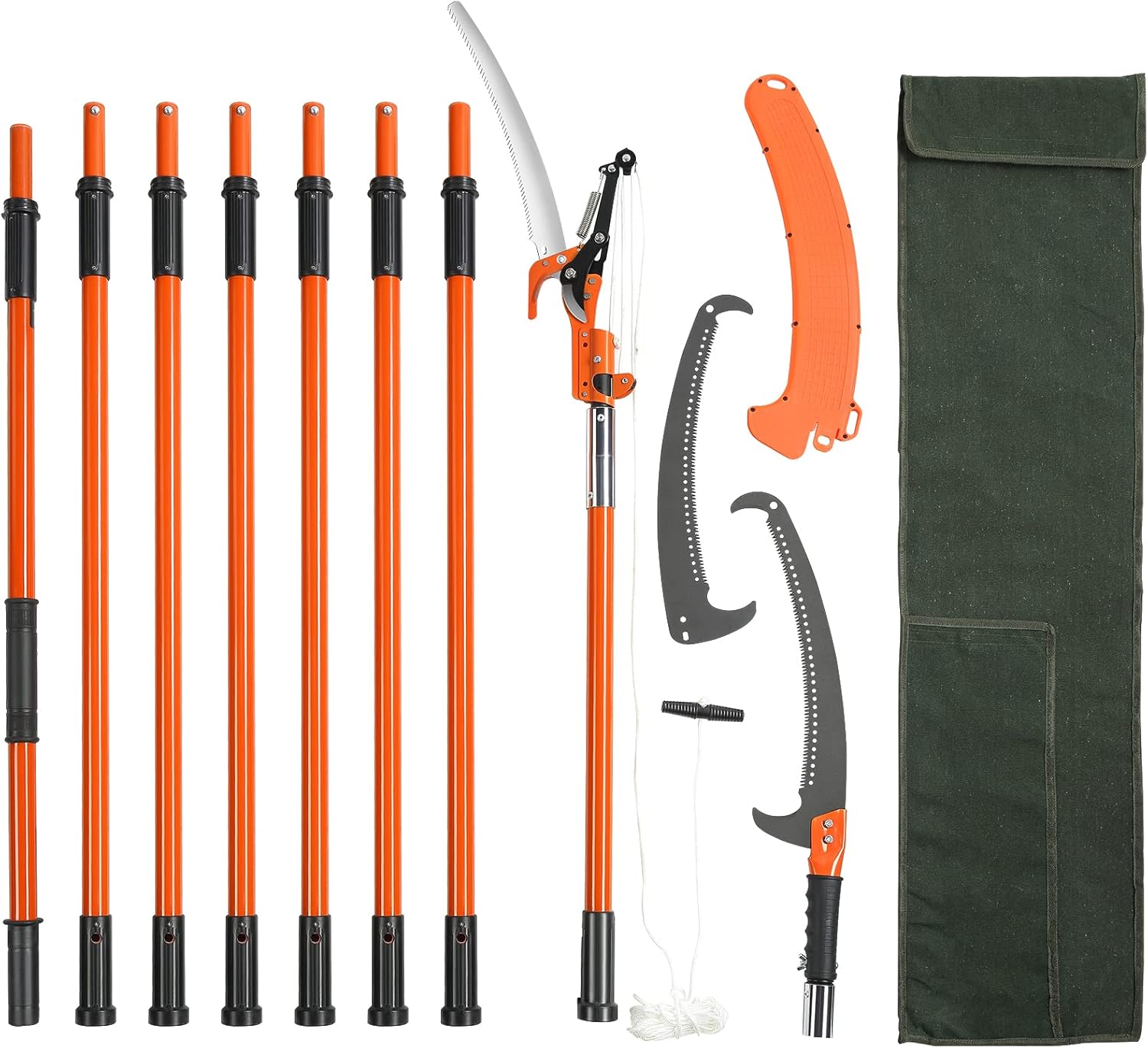 VEVOR Manual Pole Saw, 7.3-27 ft Extendable Tree Pruner, Sharp Steel Blade and Scissors High Branches Trimming, Branch Trimmer with Lightweight 8 Fiberglass Handles, for Pruning Palms and Shrubs