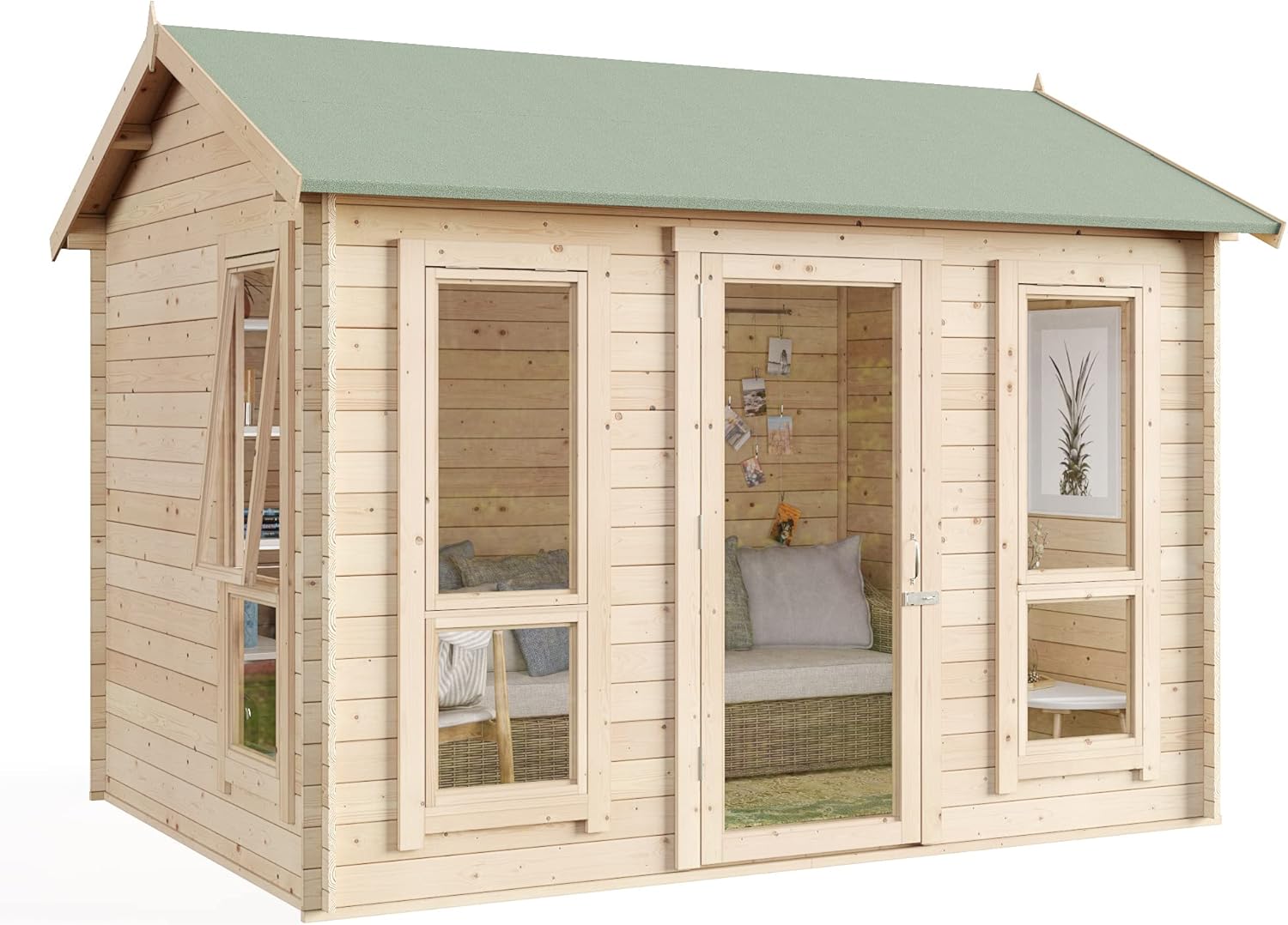 BillyOh Darcy 10x8 Log Cabin Summer House Shed with 19mm Wall Logs Thickness, Modern Apex Roof, Pressure Treated Wood & Shatterproof Windows β Garden Room, Gym, Outdoor Office, Studio, or Garden House