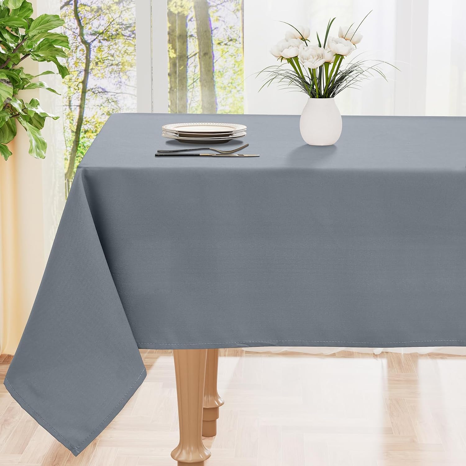 smiry Table Cloth Wipe Clean Rectangular 140x200 cm, Wipeable Water Resistant Polyester Tablecloth, Washable Fabric 6 to 8 Seater Dining Table Cover for Kitchen Indoor Outdoor, Grey