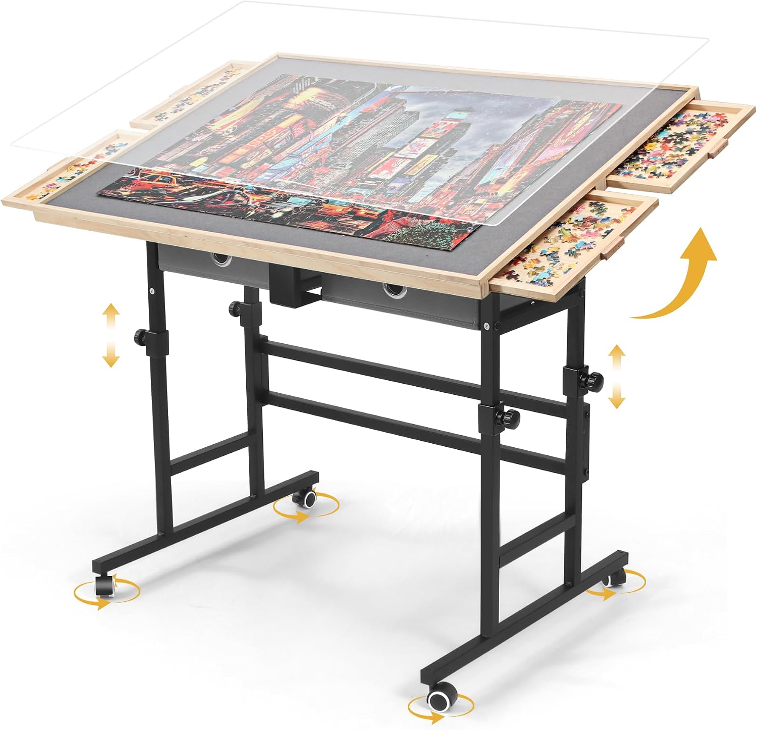 BuilderButler Puzzle Table 1500 Pieces with Wheels, Drawers & Cover, 33.58"x24.92" Adjustable Height & 45° Tilting Jigsaw Board for Adults, Also Ideal as Fuse Beads Table