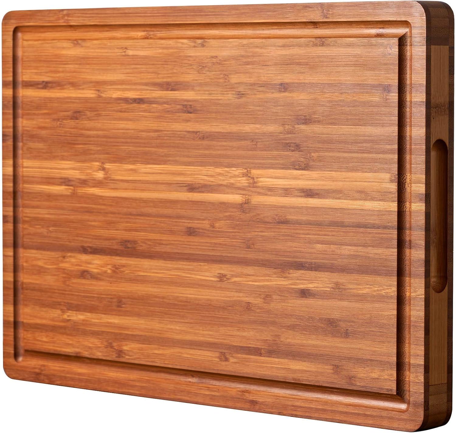 Bamboo Wood Cutting Board for Kitchen, 1" Thick Butcher Block, Cheese Charcuterie Board, with Side Handles and Juice Grooves, 16x11"
