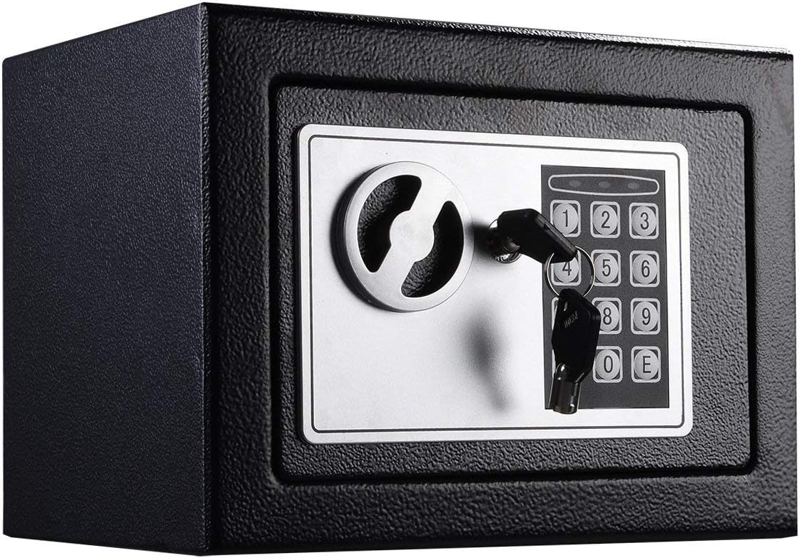 4.6L Home Digital Safe Electronic Cabinet Safes Cash Box Wall Safe with Key,Money Box Wall Mounted for Office Hotel 230mmx170mmx170mm-Black