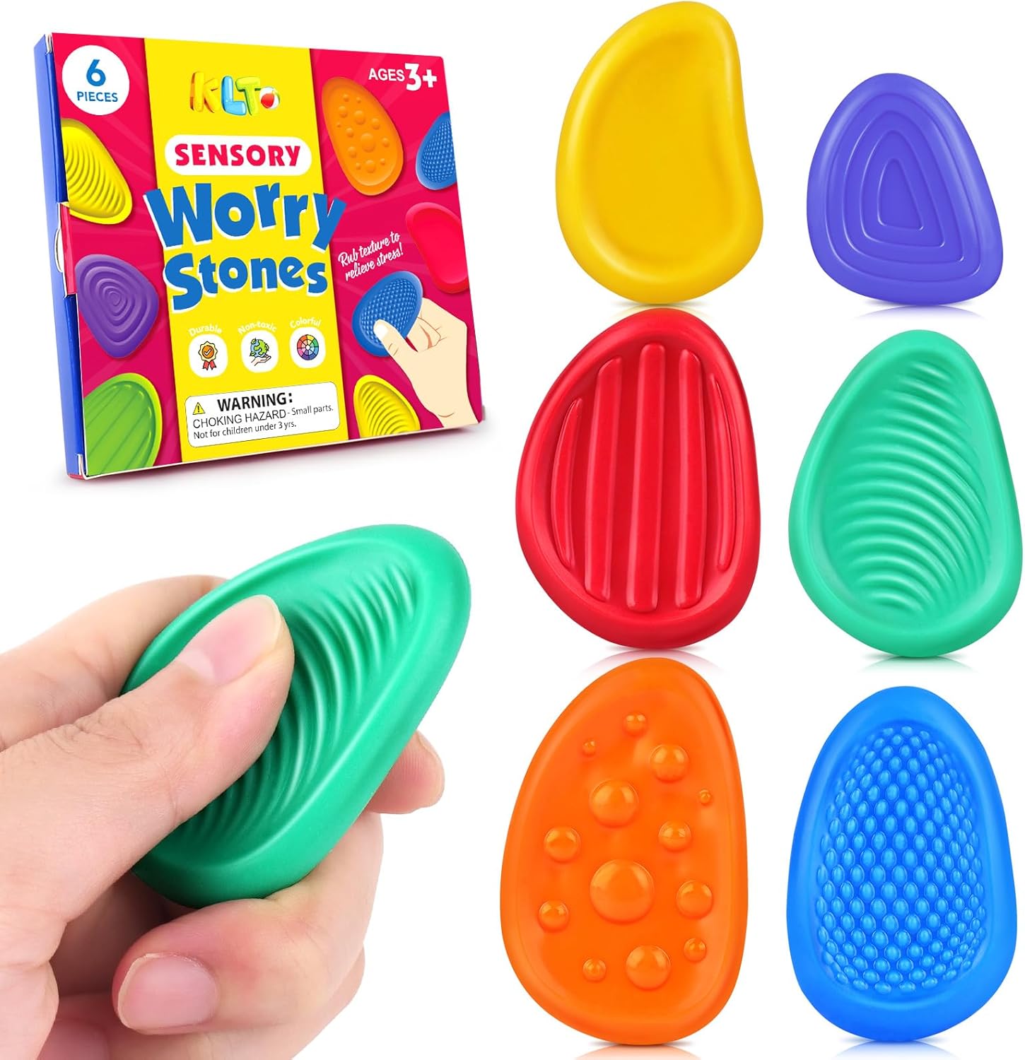 Fidget Toys Sensory Stone for Kids: 6 Pack Textured Soft Worry Stone for Autism Kids Calming - Fidget Stress Toys for Students Anxiety Relief - Small Prizes Fidget Toys