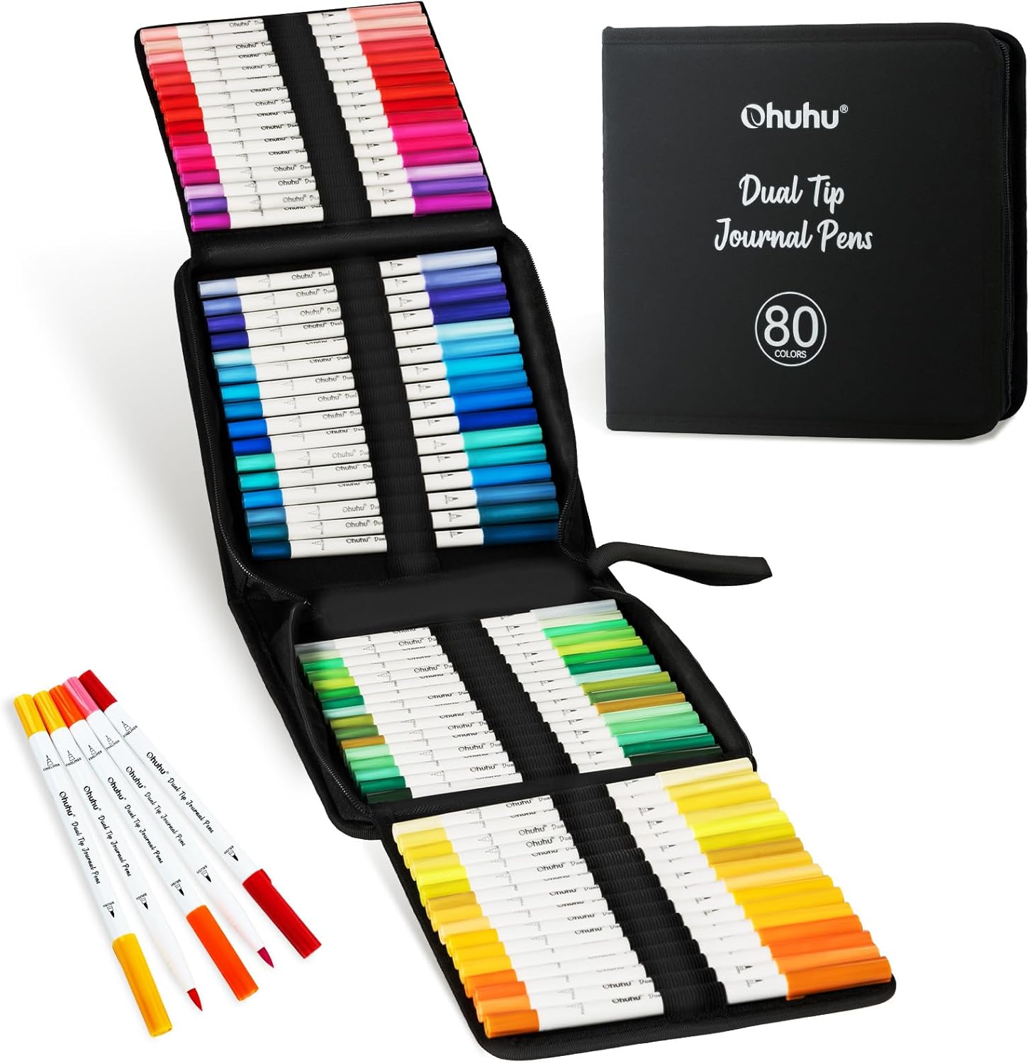 Ohuhu 80 Colours Dual Tip Brush & Fineliner Art Markers - Premium Journaling Pens for Bullet Journals, Calligraphy & Lettering - Water-Based Colouring Markers for Adults, Card Making & Art Projects