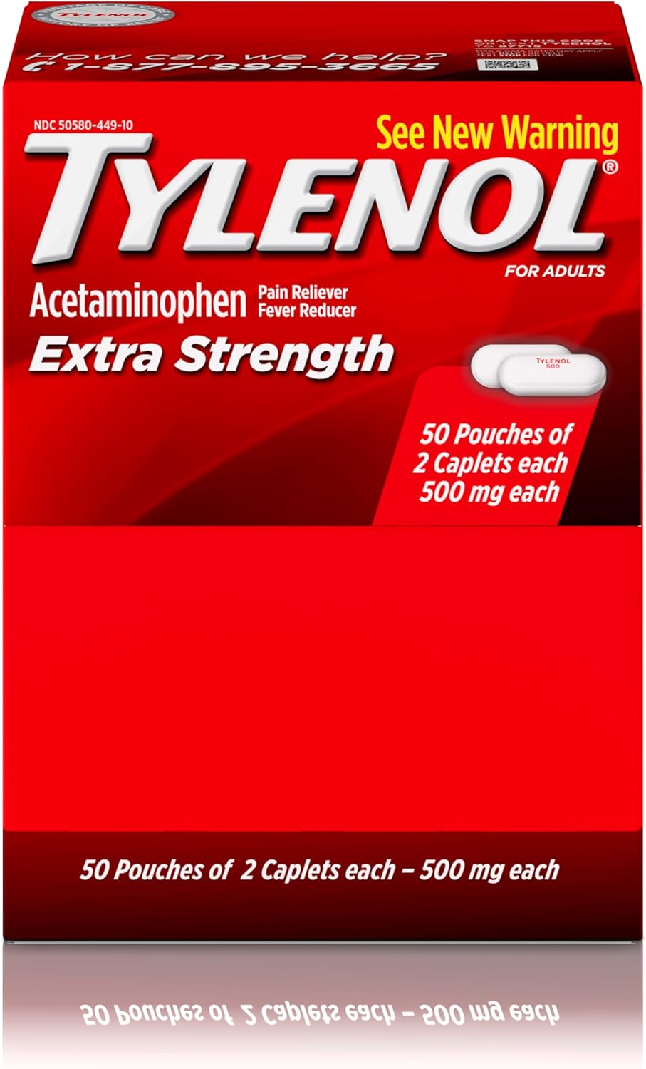 Tylenol Extra Strength Acetaminophen Caplets, 500 mg, Pain Relief & Fever Reducer for Headache, Backache, Toothache, Menstrual Cramps & Pain, Travel-Friendly Packaging, 2-Caplet Pouches, 50 Count