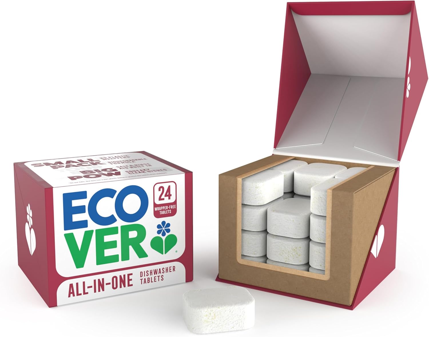 Ecover All-in-One Dishwasher Tablets, Contains Salt & Rinse Aid, Power Cleaning, Mandarin and Lemongrass Scent, Pack of 1, 24 Tablets
