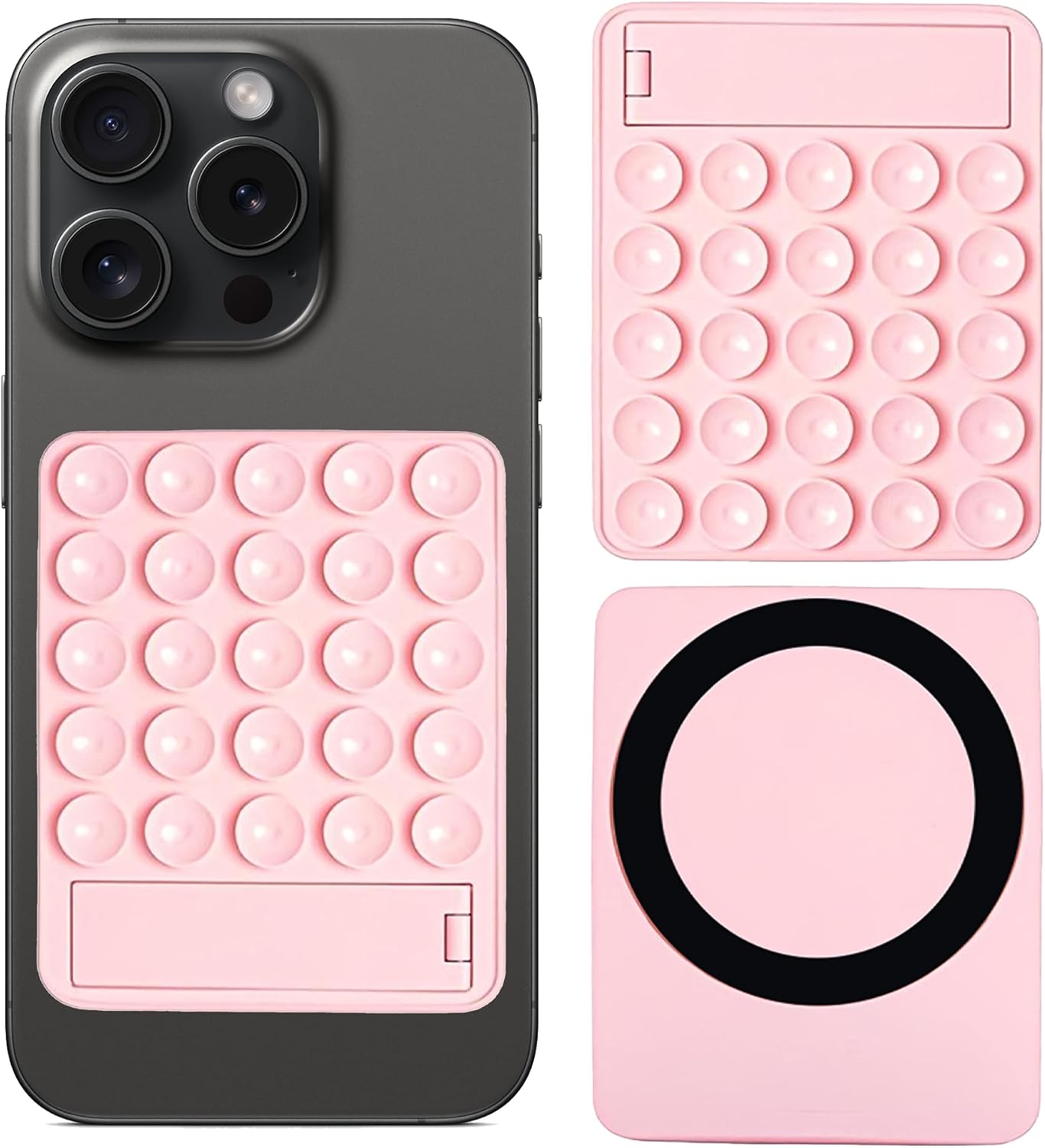 Magnetic Phone Grip with Backing Bracket,Suction Pad, Non Slip Suction Cup with for Selfies and Watch Video,Smartphone Grip Compatible with for iPhone and Android Cases