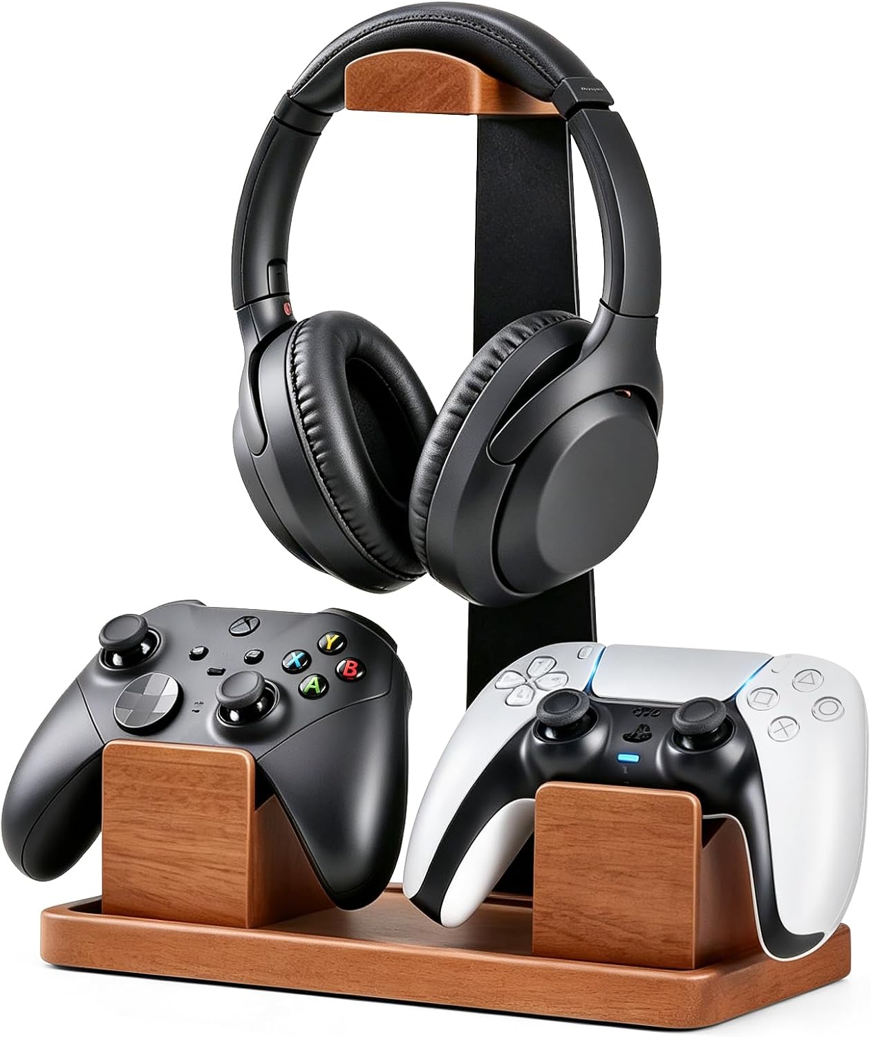 Solid Wood Metal Controller Stand with Modular Storage for Game Room Desk