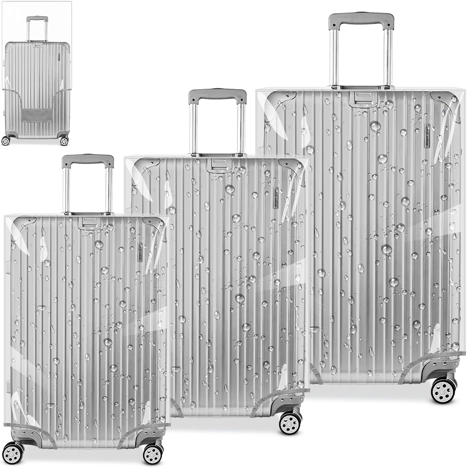 Yotako 3PCS Suitcase Cover Full Clear 20 24 28 Inch - PVC Luggage Covers for Suitcases