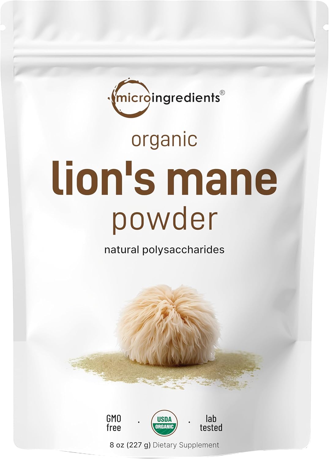 Micro Ingredients Organic Lion’s Mane Mushroom Powder, 8 oz | Pure Fruiting Body | Supports Brain, Focus & Immune Health | Great for Smoothies & Coffee | Non-GMO, Vegan Friendly