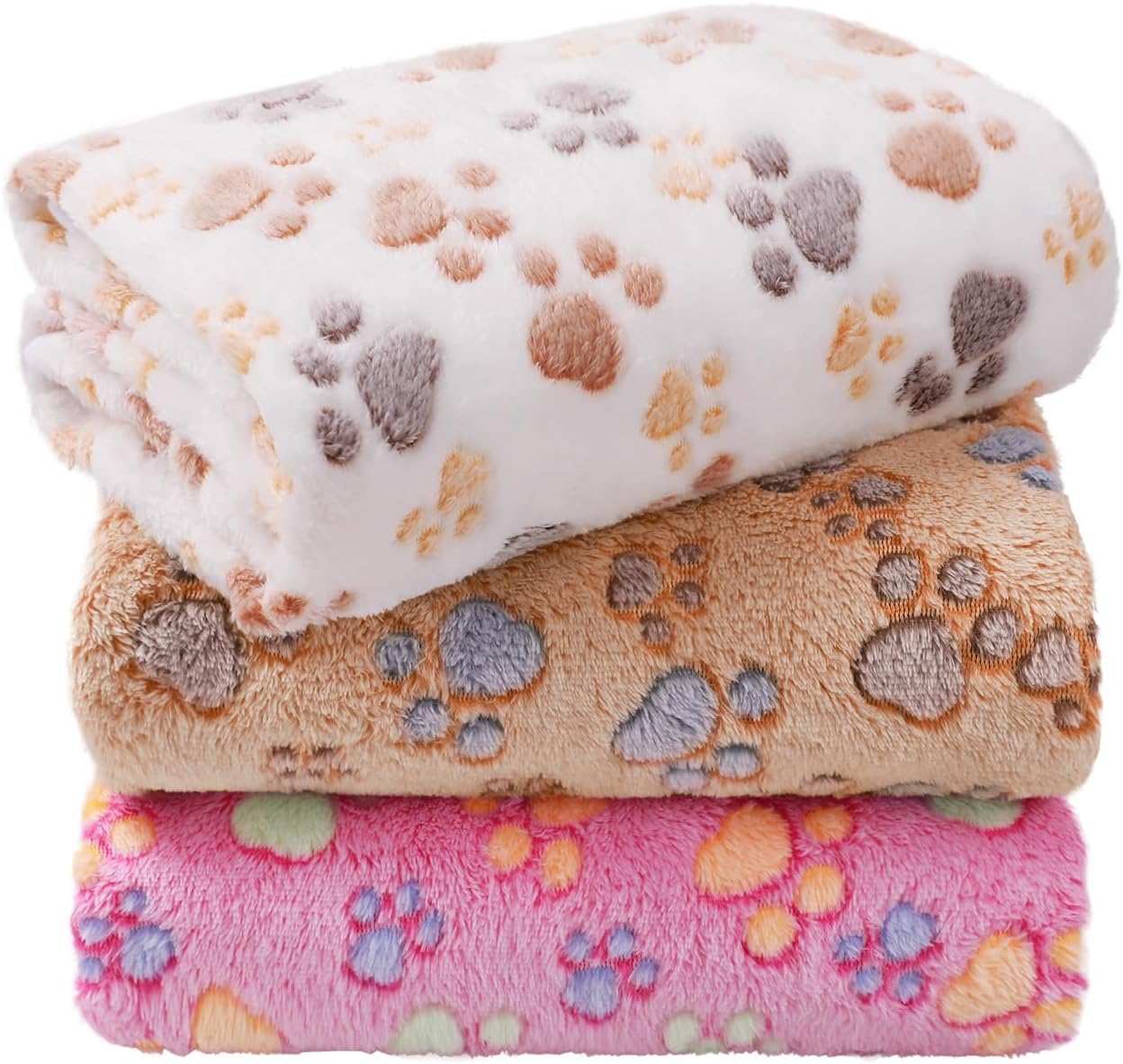 LINENLUX 1 Pack 3 Blankets Super Soft Fluffy Premium Fleece Dog Blankets for Puppy Cat Pet Blanket Flannel Throw Warm Sleep Dog Paw 23x16 inches