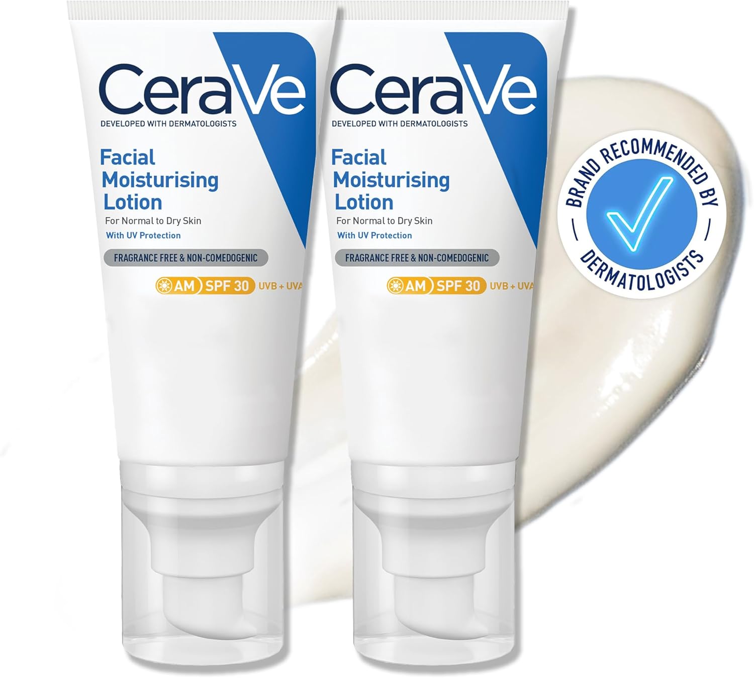 CeraVe AM Facial Moisturising Lotion SPF30 Duo with Ceramides for Normal to Dry Skin 52ml, 2 x 52ml