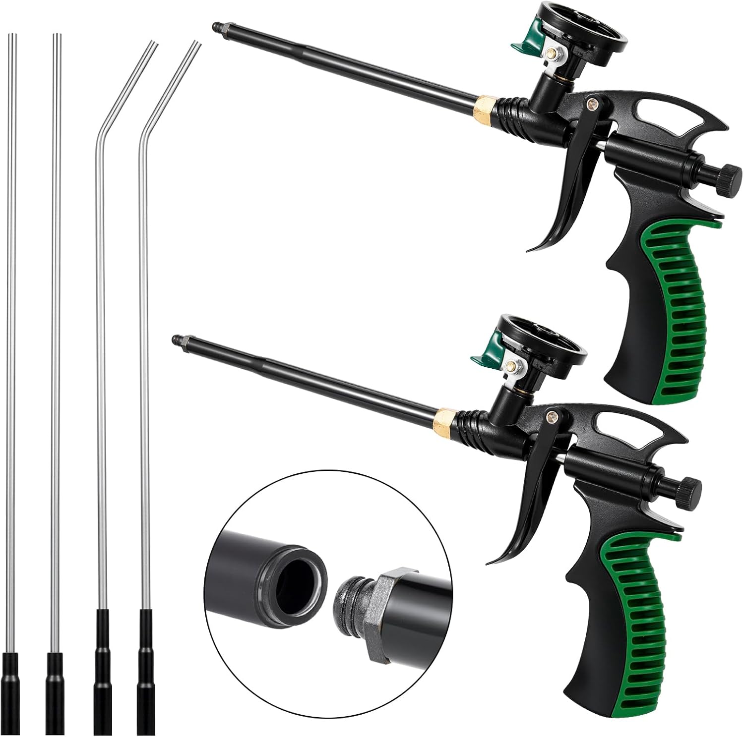2 Pcs Professional Foam Spray Gun, with 4 long Nozzles,tubular | Heavy Duty Metal Applicator, PU Insulation Dispensing Tool for Caulking and Sealing