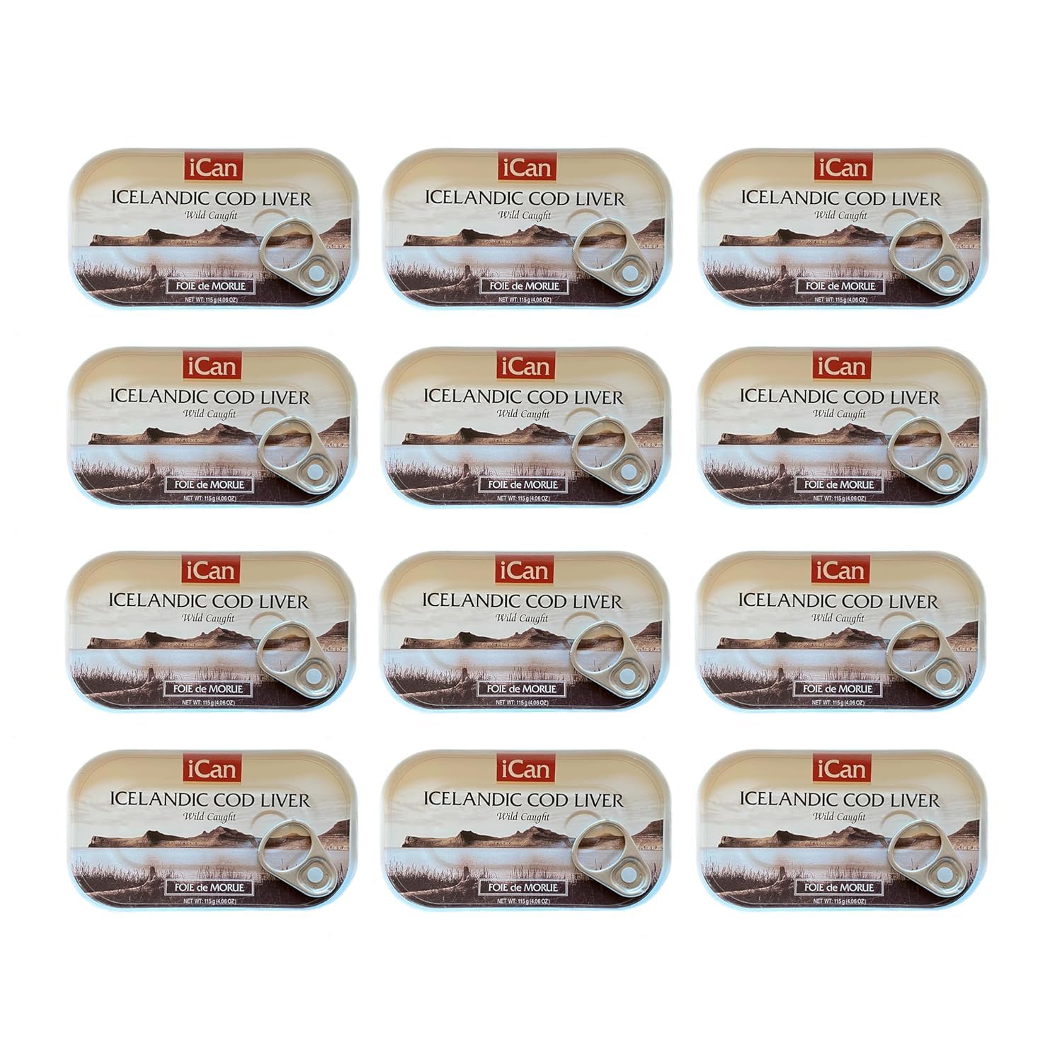 Ican Wild-Caught Iceland Cod Liver - Bulk Savings - Case of 12 – 4.06 oz Canned Cod Liver in Own Oil – Rich in Omega-3 & Vitamin D – Keto & Paleo Friendly