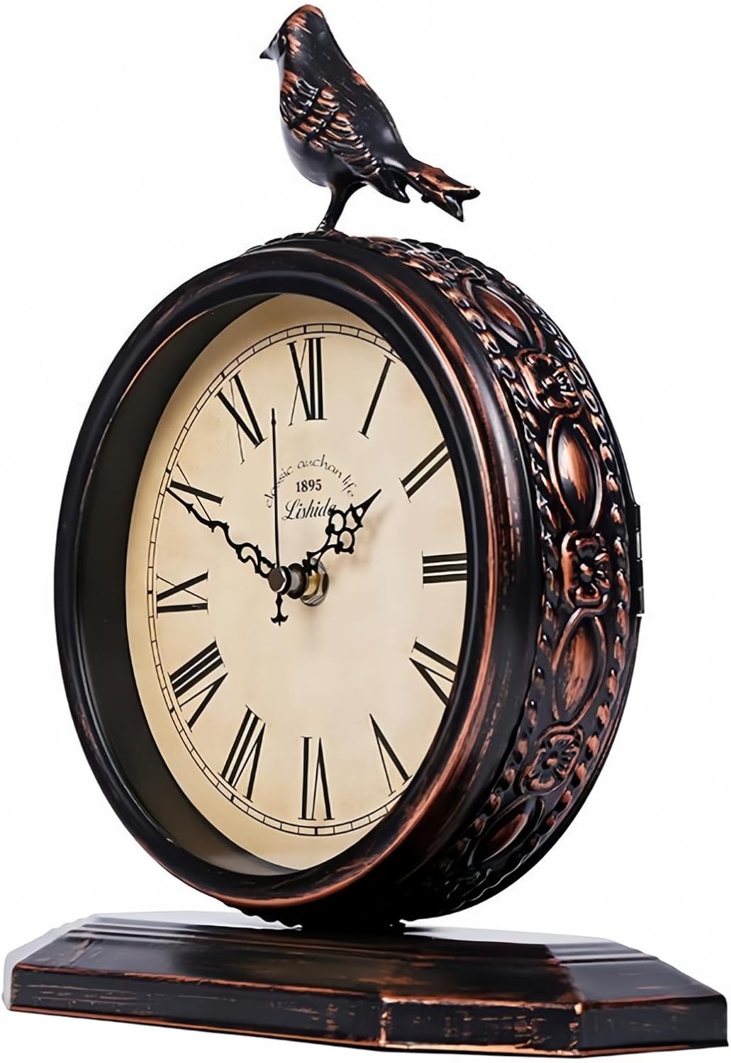 Auafanzy 8-Inch Antique Mantel Clocks for Living Room, Retro Table Metal Silent Clocks for Fireplace, Easy to Read Decorative Mantel Clocks with Top Bird for Bedroom, Office, Desktop (Roman Numerals)