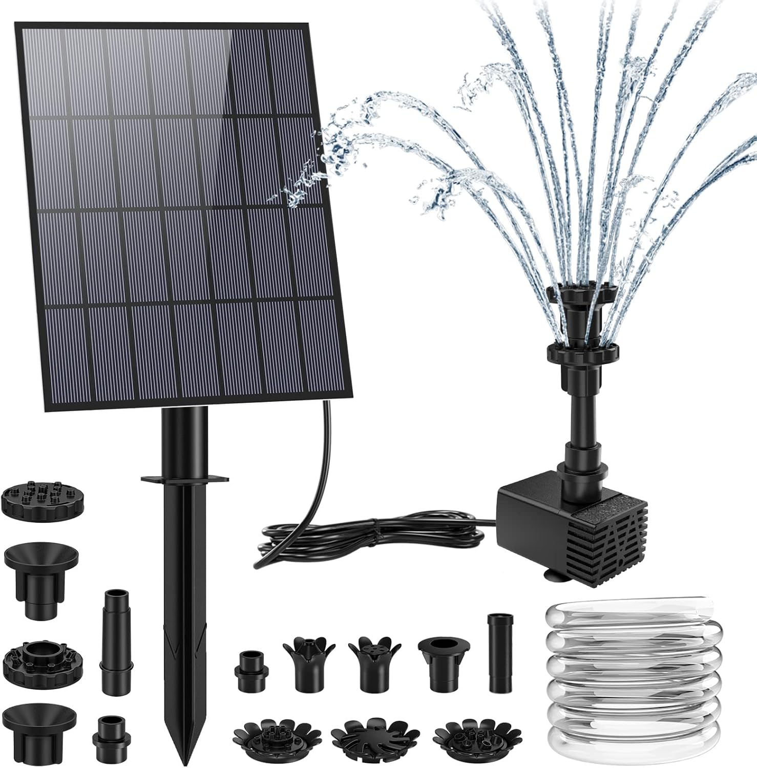 AISITIN 3.5W Solar Fountain Pump, Upgrade DIY Solar Panel Fountain with 4.9FT Water Pipe Pump with 16 Nozzles Sprays Elegant Water Feature for Bird Bath, Garden Decoration, Pets Drinking and Pond