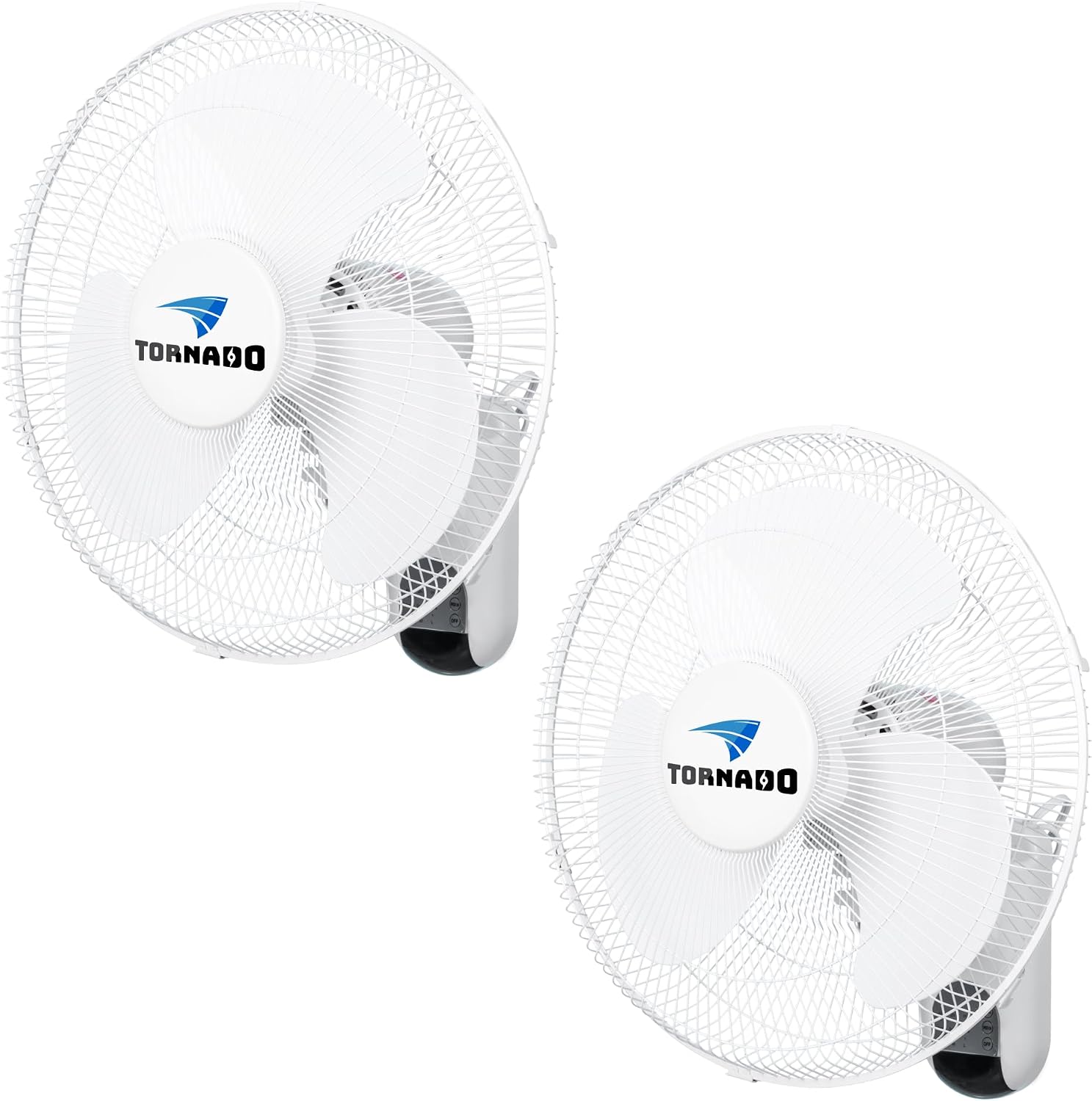 Tornado 2 Pack 16 Inch Wall Mounted Fan with Remote Control, 3 Speed Wall Oscillating Fan for Home, 2650 CFM 6 FT Cord UL Safety Listed, White