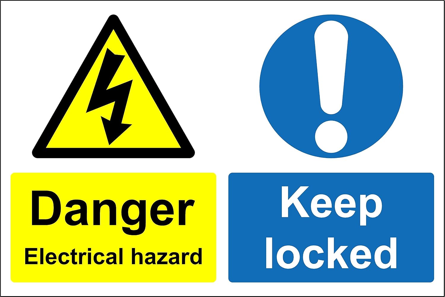 Danger electrical hazard keep locked safety sign - Self adhesive sticker 200mm x 150mm