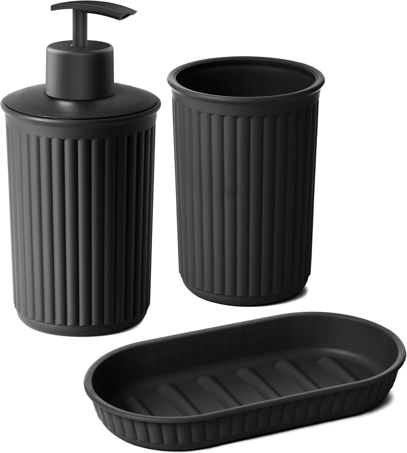 Tatay Set of 3 pieces Countertop Bathroom Set (Tumbler + Dispenser + Soap Dish) Baobab, Plastic, BPA Free, Black