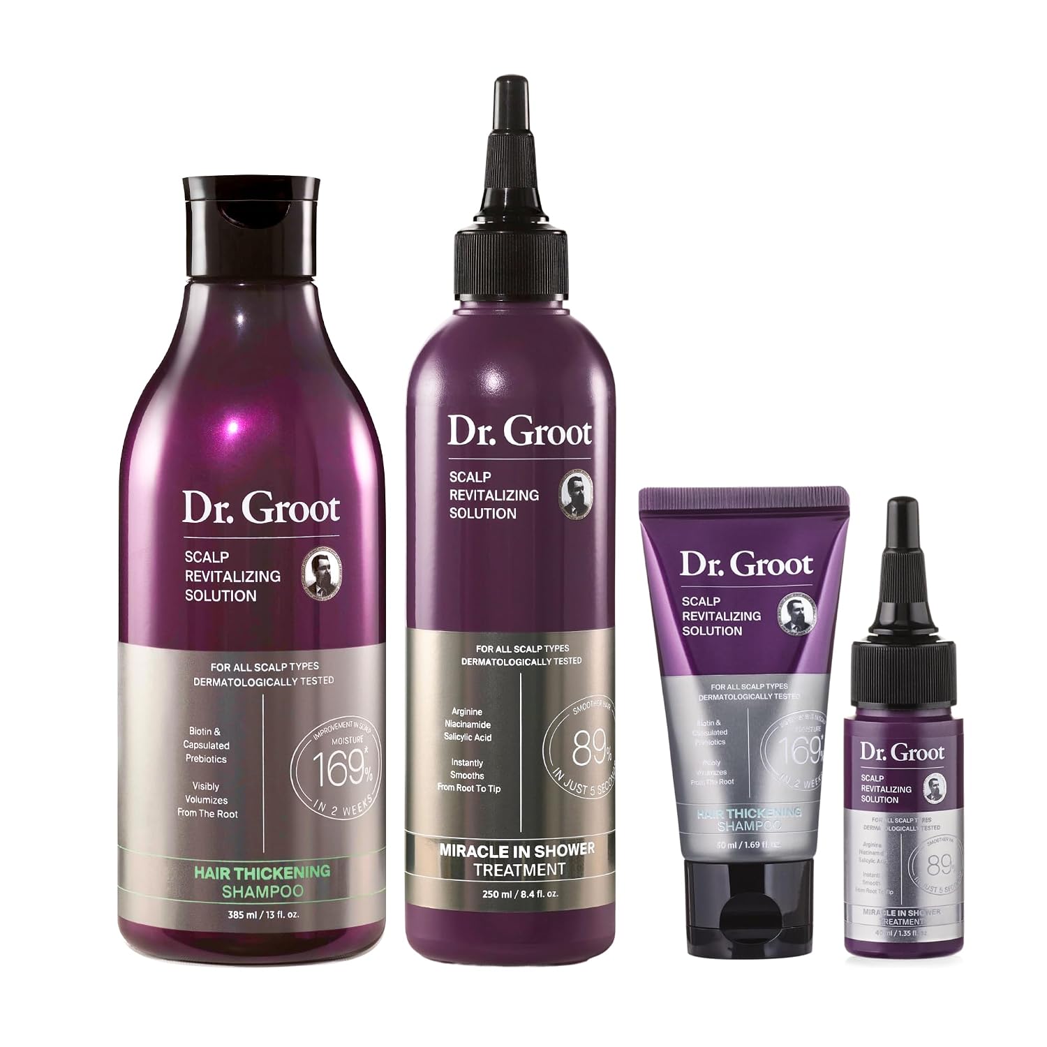 Dr. Groot Thicken & Smooth at Home and On The Go Bundle for Hair Loss, Korean Hair Care, With Biotin and Prebiotics, Clinically Proven to Improve Scalp Moisture