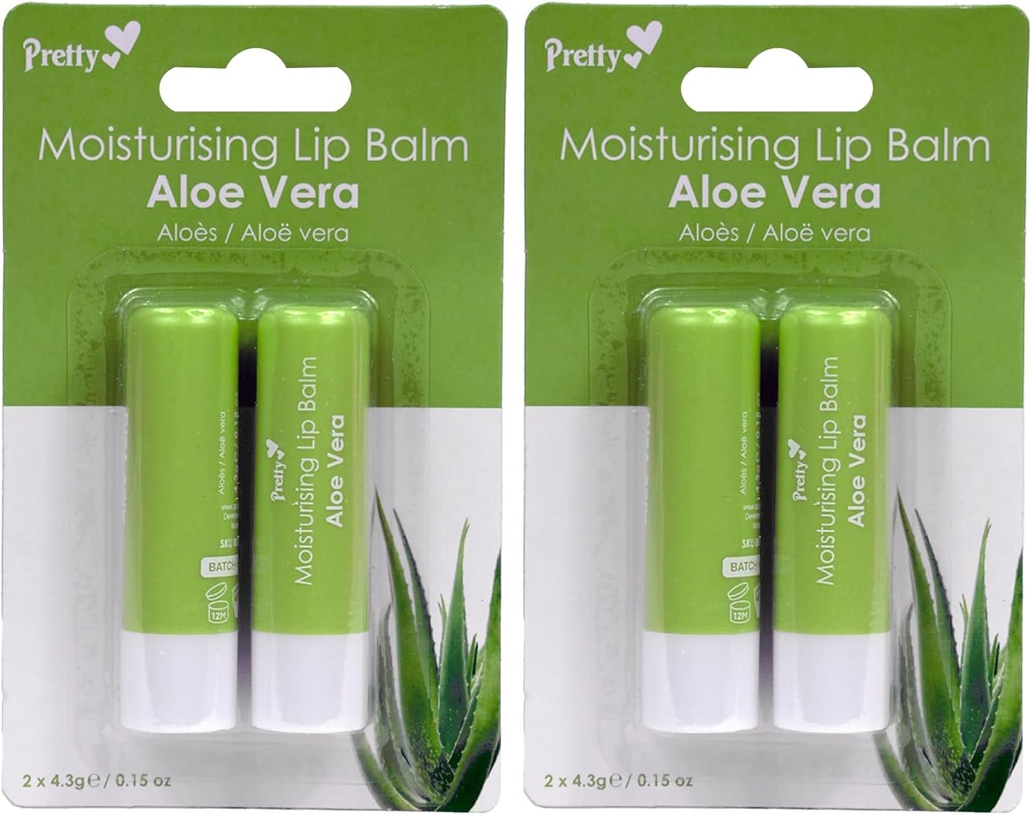 Pretty Moisturising Lip Balm - Aloe Vera (Pack of 2)