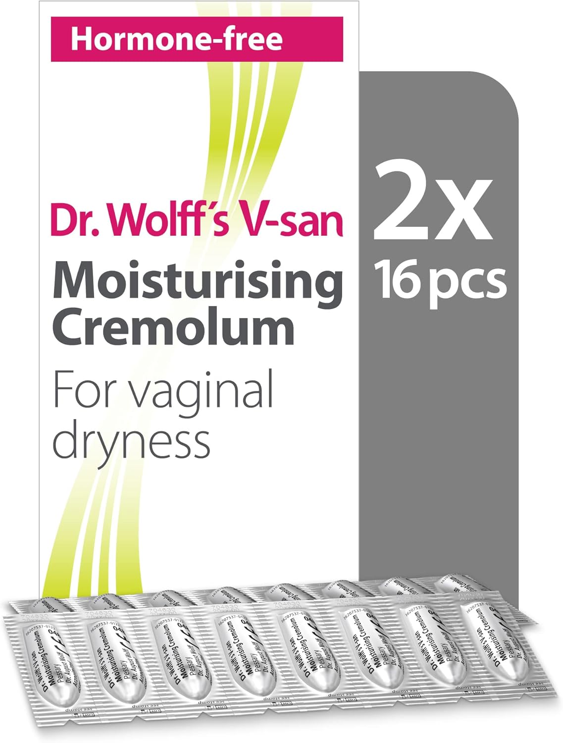 Dr. Wolff's V-san Moisturising Cremolum for Vaginal Dryness 2X 16 pcs | Vaginal Moisturiser for Daily Use | Prevent Itching & Dryness | Vaginal Dryness Treatment | Hormone-Free Soothing Vaginal Cream