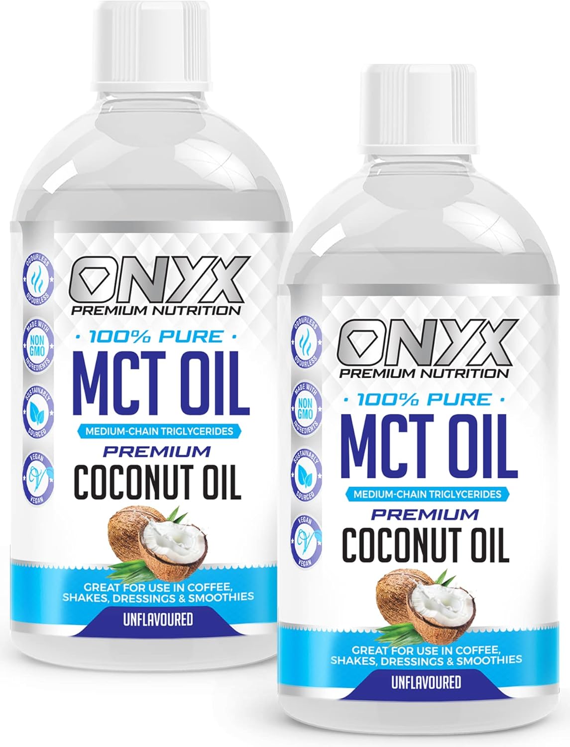 2x500ml Onyx MCT Oil High Potency C8 Premium Coconut Oil Ketones Booster - Suitable for Ketogenic, Paleo, Vegan & Low Carb Diet (UNFLAVOURED) Twin Pack 2 x 500ml