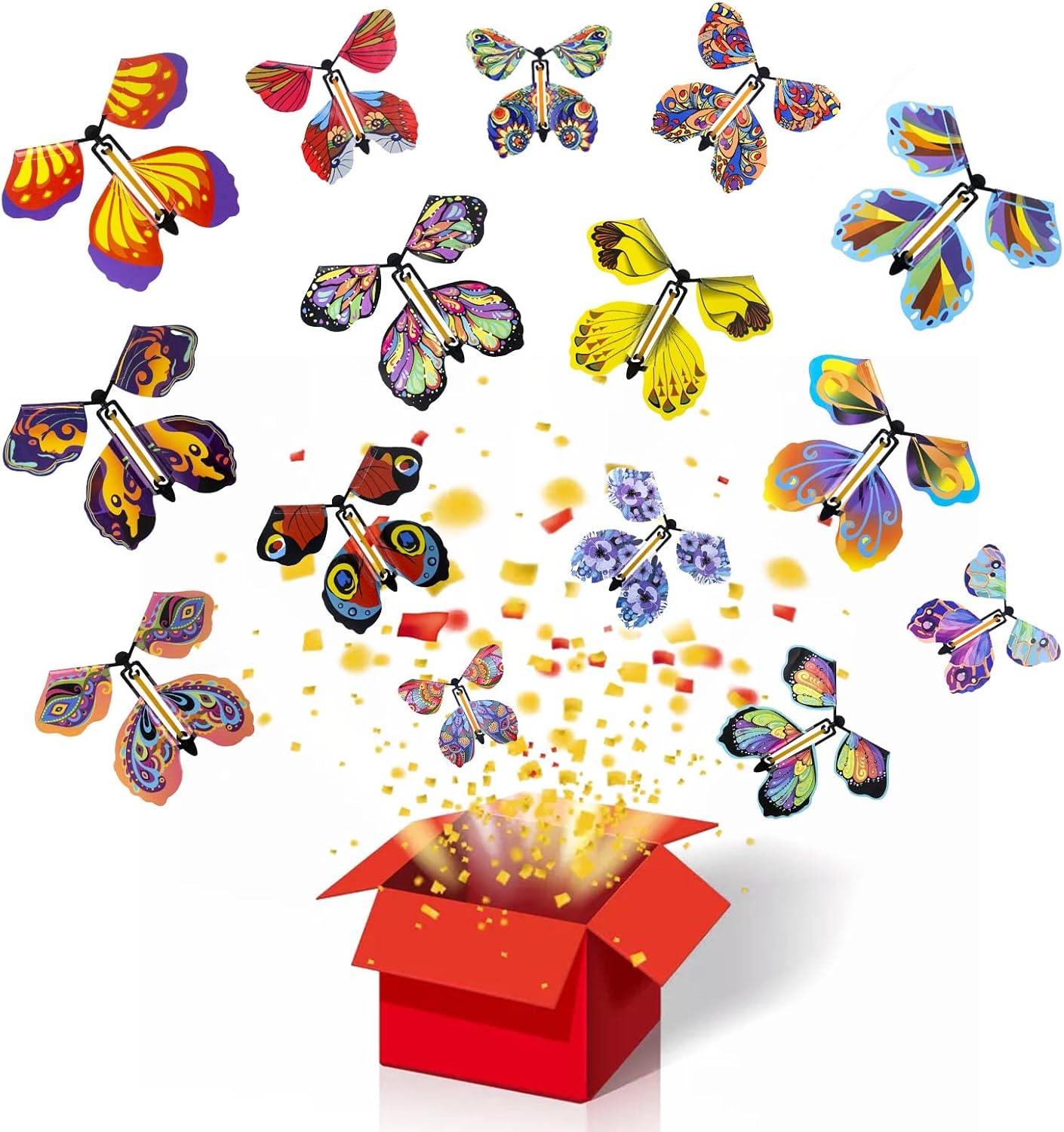AWAVM Magic Flying Butterfly Card 15 Pcs Clockwork Card, Rubber Band Powered Fairy Toy for Birthday Gifts, Performance Props, Children Surprise Gifts (Random Color) (MB-15)