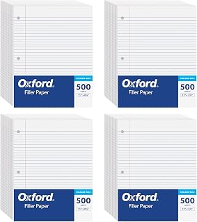 Oxford Loose Leaf Paper, Filler Paper, Notebook Paper, 8-1/2" x 11", College Rule, 3-Hole Punched, 2,000 Sheets for 3 Ring Binders, 4 Packs of 500, White (62331)