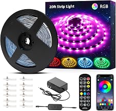 NOVOSTELLA 20ft RGB Smart LED Strip Lights Kit, Music Sync APP RGB Color Changing Flexible Dimmable 180 Units SMD 5050 LEDs Tape with 44 Key Remote, LED Ribbon for Home Lighting Kitchen Bar, 24V