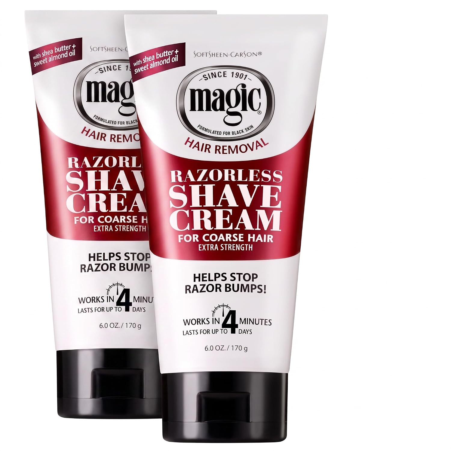 SoftSheen-Carson Magic Razorless Shaving Cream, Depilatory Hair Removal Cream for Body Hair, Extra Strength, Works in 4 Minutes for, 6 oz (Pack of 2)